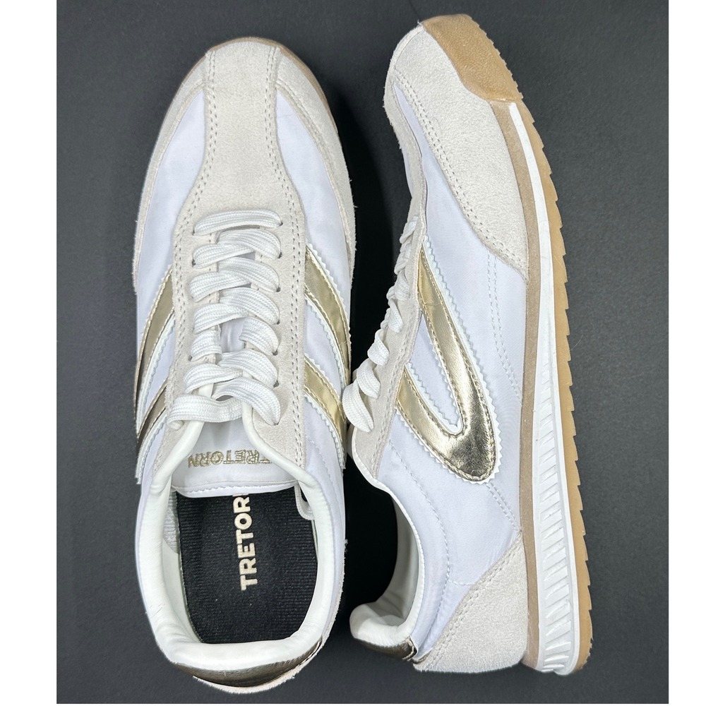 Tretorn Pair Rawlins Kristine Elite White Gold Suede Nylon Low Top Women's 7 1/2